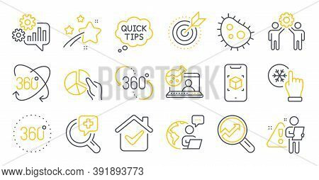 Set Of Science Icons, Such As Analytics, Bacteria, 360 Degree Symbols. Quick Tips, Freezing Click, O