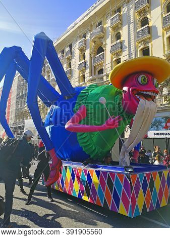Nice, Cote D'azur, France - February 23, 2020: Nice Carnival (carnaval De Nice).  This Years Theme I