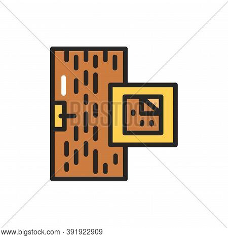 View Closed Entrance Doors Doors With Chipboard Coating Color Line Icon. Isolated Vector Element.