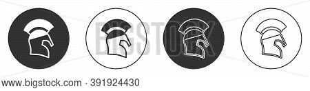 Black Greek Helmet Icon Isolated On White Background. Antiques Helmet For Head Protection Soldiers W