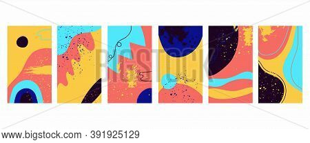 Trendy Backgrounds. Patterns Doodle Shapes Freehand Bright Neon Forms Textures. Hand Drawn Abstract 