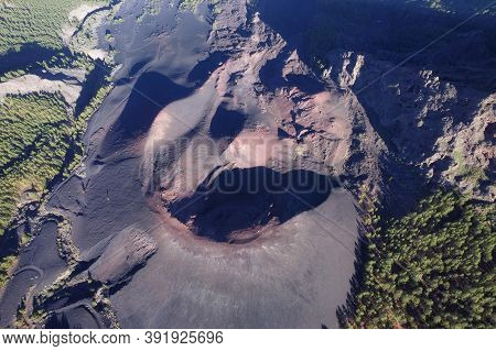 Aerial Volcanic Landscape Formed By The Crater Of A Volcano In Guimar, Tenerife, Canary Islands. Hig