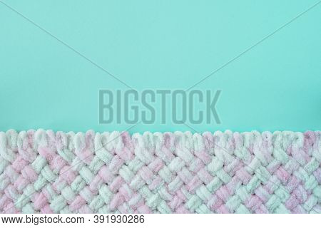 Blue And Pink Knitting Texture Background, Warm Blanket.
