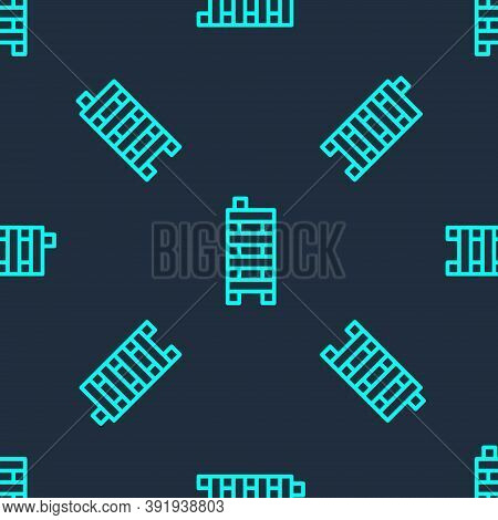 Green Line Mahjong Pieces Icon Isolated Seamless Pattern On Blue Background. Chinese Mahjong Red Dra