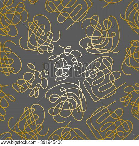 Abstract Seamless Pattern With Golden Gradient Scribbles On Gray Background. Vector Illustration.