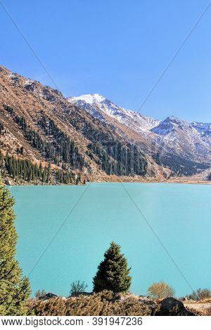 Spectacular Scenic Big Almaty Lake In Thetien Shan Mountains In Almaty, Kazakhstan, Central Asia