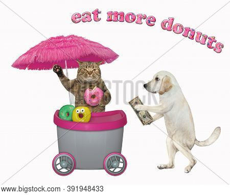 A Dog Buys Donuts At A Mini Movable Kiosk. Eat More Donuts. Insulated.