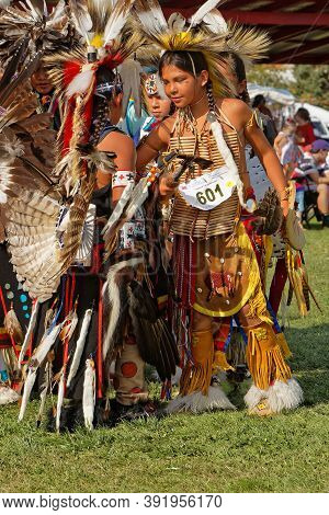 Bismark, North Dakota, September 8, 2018 : Young Dancer Of The 49Th Annual United Tribes Pow Wow, On