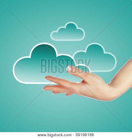 Hand med cloud computing symbol