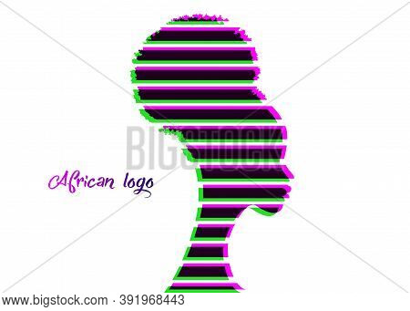 Logo African American Woman Face Profile. Colorful Overlapping Afro Silhouette With Fashion Curly, A
