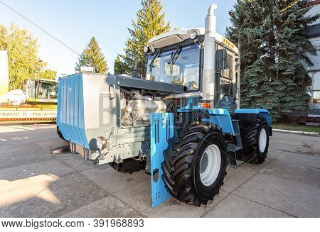 Samara, Russia - September 23, 2017: New Modern Agricultural Wheeled Tractor Khtz 150k