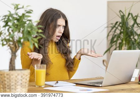 Female Angering And Annoying, Surprised Broken Internet Line. Young Woman Student