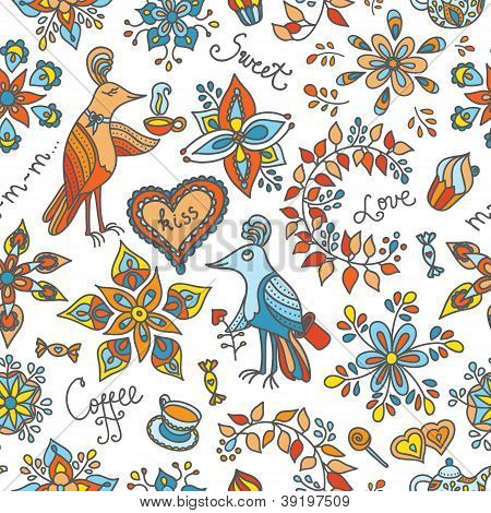 divertimento caffè uccelli amore vector seamless sfondo abstract pattern