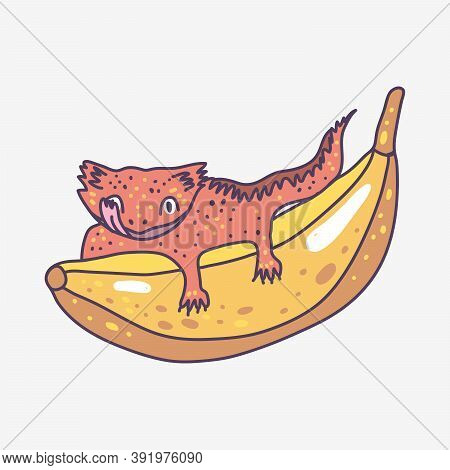 Crested Gecko Cute Reptile Lizard On Banana Logo