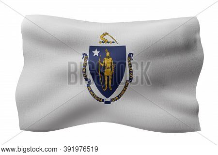 3d Rendering Of A Detailed And Textured Massachusetts Usa State Flag On White Background.