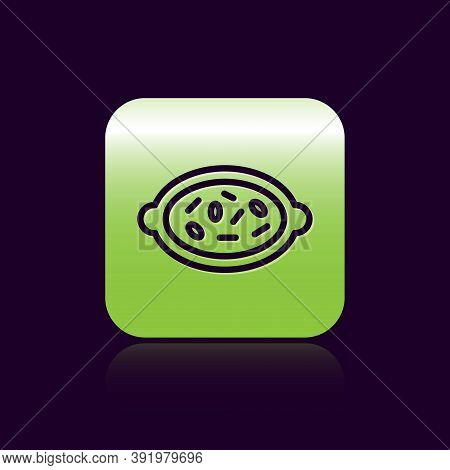 Black Line Kheer In A Bowl Icon Isolated On Black Background. Traditional Indian Food. Green Square 