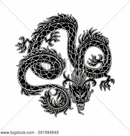 Traditional Black Chinese Dragon Picture, Cartoon Vector Illustration Isolated
