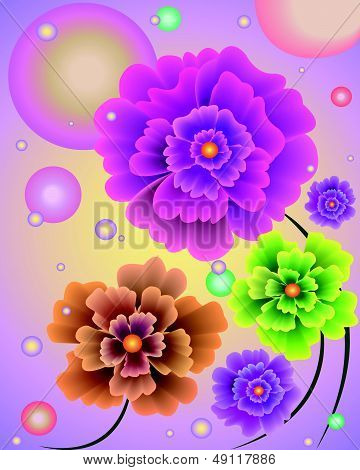 Abstract flowers with balloons