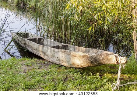 Canoa in legno vecchio nel Museo di Biskupin - Polonia.