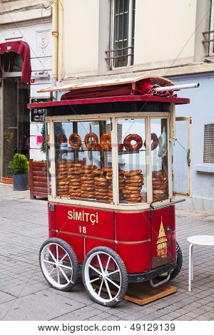 Mobile Cart With Simits (turkish Bagels) In Istanbul, Turkey