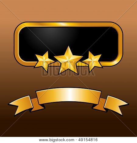 Shiny golden label with star and ribbon