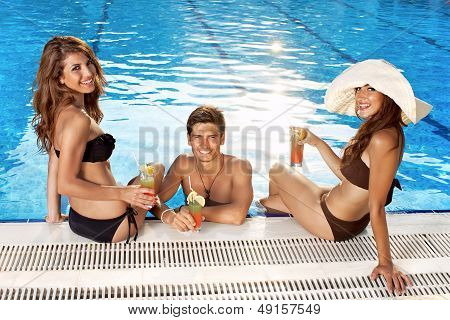 Three Beautiful People At The Pool