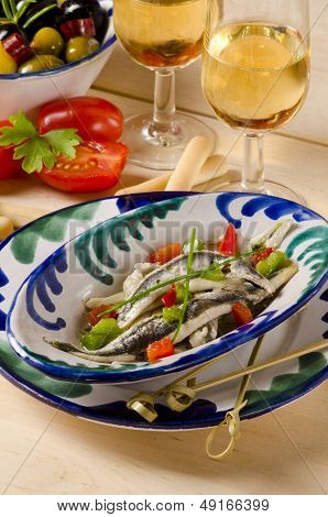 Spanish Cuisine. Marinated Fresh Anchovies. Boquerones.