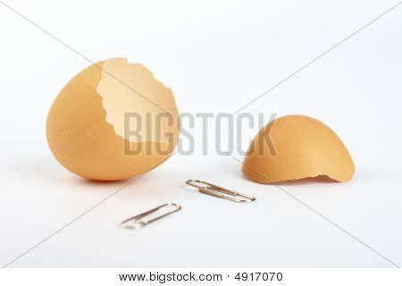 eggs shells and two clips