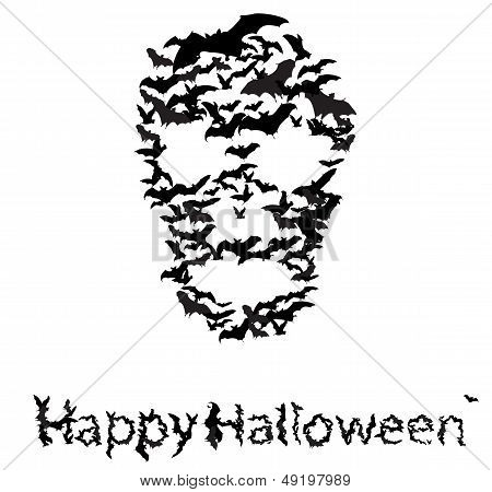 Halloween vecrot card : skull shape of bats