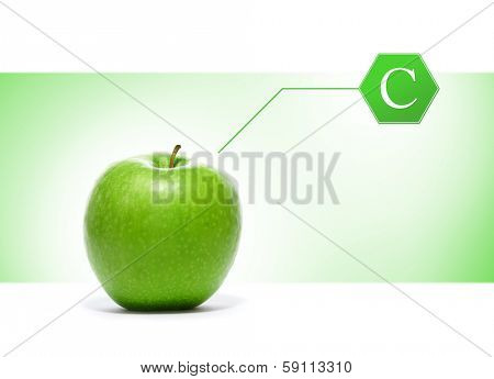 Green, fresh and tasty apple with the vitamin C pointer
