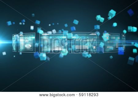 Futuristic screen with quaders against futuristic screen with quaders