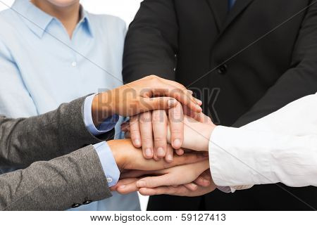 business, succcess and winning concept - group of businesspeople celebrating victory