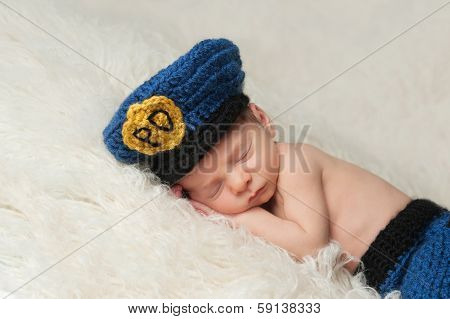 Newborn Baby Boy In Policeman's Hat