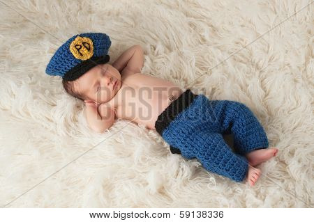 Newborn Baby Boy In Policeman's Uniform