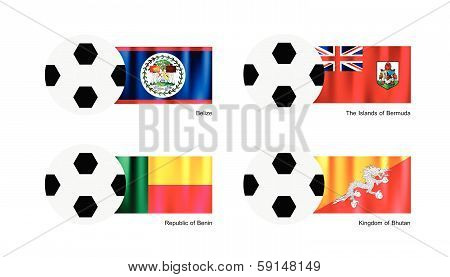 Soccer Ball With Belize, Bermuda, Benin And Bhutan Flag