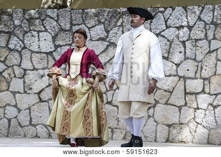 Spanish classical and popular dance, during the re-enactment of the War of Succession. September 4, 2010 in Brihuega, Spain