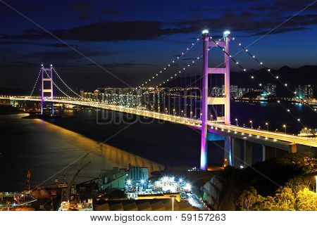 Tsing Ma Bridge in Hong Kong at night