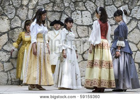 Spanish classical and popular dance, during the re-enactment of the War of Succession. September 4, 2010 in Brihuega, Spain