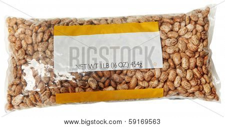 One Pound Blank Label Bag of Pinto Beans over white.