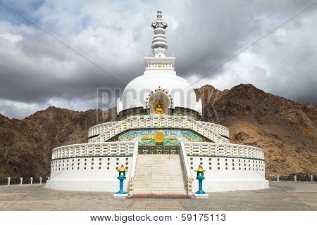 Tall Shanti Stupa Near Leh - Jammu And Kashmir - Ladakh - India