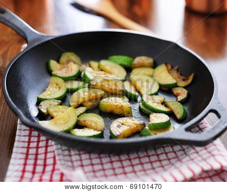 fried zuuchini in iron skillet