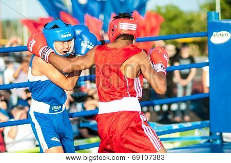 A Boxing Match Javier Ibanez, Cuba And Malik Bajtleuov, Russia. Defeated Javier Ibanez