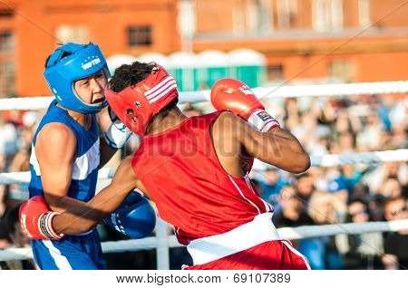 A Boxing Match Javier Ibanez, Cuba And Malik Bajtleuov, Russia. Defeated Javier Ibanez