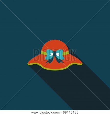 Women Hat Flat Icon With Long Shadow