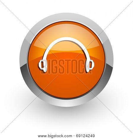 headphones orange glossy web icon