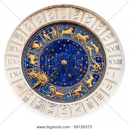 Famous Astronomical Clock the Torre del' Orologio, St. Mark's square in Venice - Italy, isolated on white