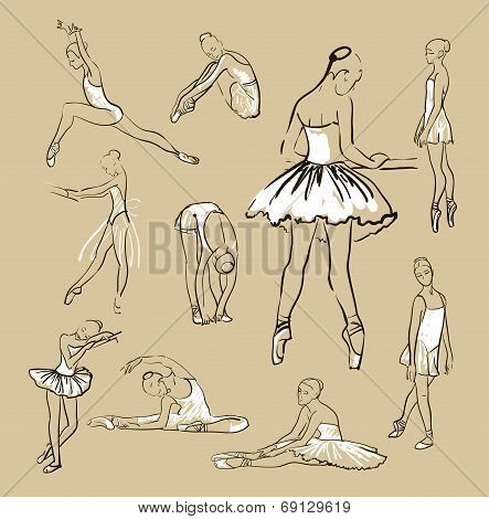 vector sketch of girl's ballerinas set