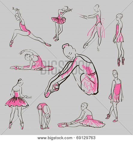 vector sketch of girl's ballerinas set