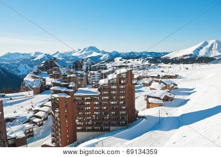 Above View Of Avoriaz Town In Alps, France