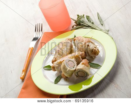 stuffed roll with wurstel and sage